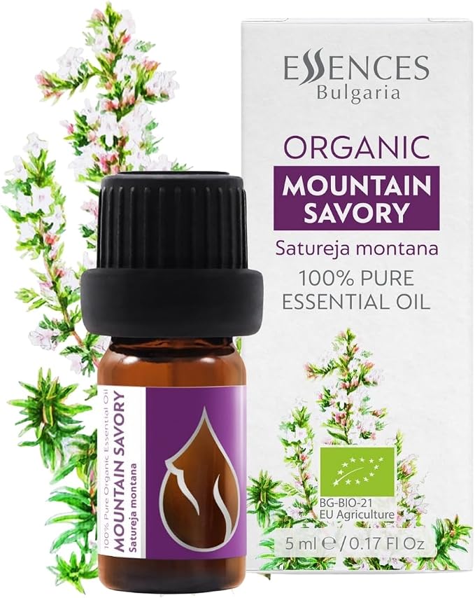Essences Bulgaria Organic Mountain Savory Essential Oil 1/6 Fl Oz | 5ml | Satureja Montana | 100% Pure and Natural | Undiluted | Therapeutic Grade | Family Owned Farm | Steam-Distilled | Non-GMO
