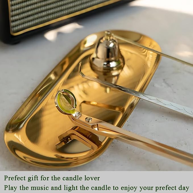 UCINNOVATE 4 in 1 Candle Accessory Set - Wick Trimmer, Snuffer, Dipper, Storage Tray for Candle Lovers, Holidays (Gold)