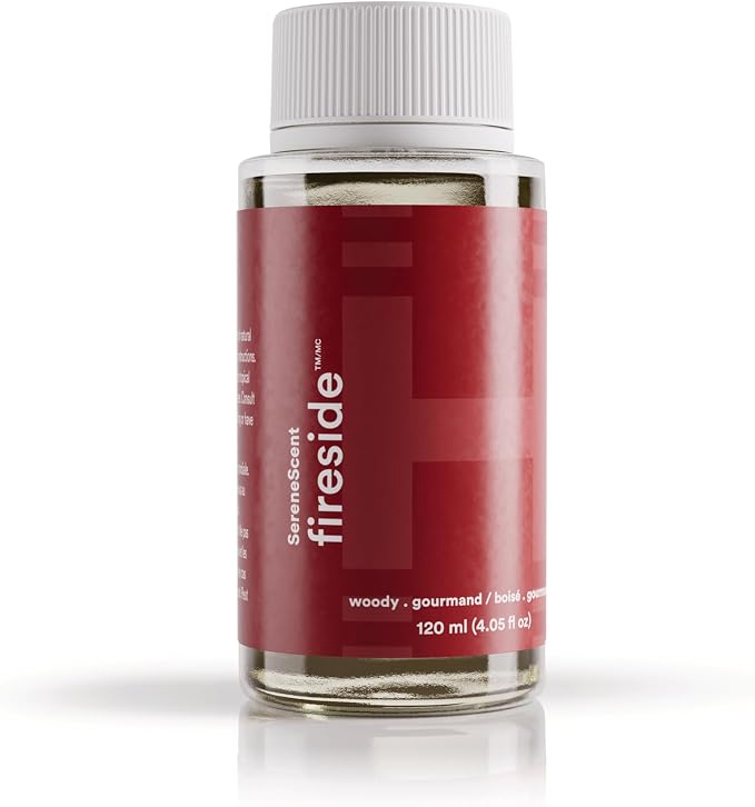 Homedics SereneScent Waterless Diffuser Oil Refill — Fireside (120ml). Clean, Safe & Moody Smoked Woods Fragrance. Compatible with SereneScent Diffusers. Easy Twist Plug & Play.
