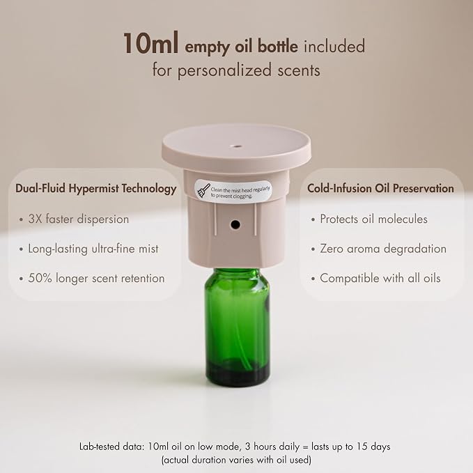 ZMARKRAFT® Waterless Essential Oil Diffuser w Solid Wood Cover 3 Timers 2 Mist Modes, Auto-Off Quiet Dual Fluid Aroma Diffuser, Portable Waterless Scent Diffuser w Lights, Room Decor Aromatherapy Gift