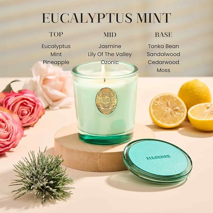 M&SENSE Eucalyptus Mint Aromatherapy Scented Candle for Relaxation |Soy Wax Candle | Calming & Stress Relief | 9.2 OZ, 50-Hour Burn Time | Natural Scent for Home, Office, Gift