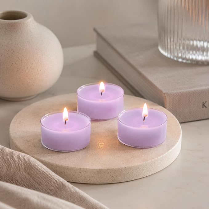 Violet Scented Tealight Candles, Purple Scent Tea Lights Candles Clear Cup, 24 Pack Colored Tealights Candle, 6 Hour Burn Time Tea Candles for Party, Decor, Spa, Shabbat
