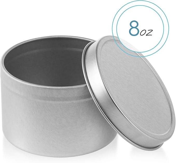 Hearth & Harbor Tin Candle Jars for Making Candles - DIY Candle Containers with Lids - Metal Candle Jars - Bulk Tins Storage for Candle (Stainless Steel, 8)