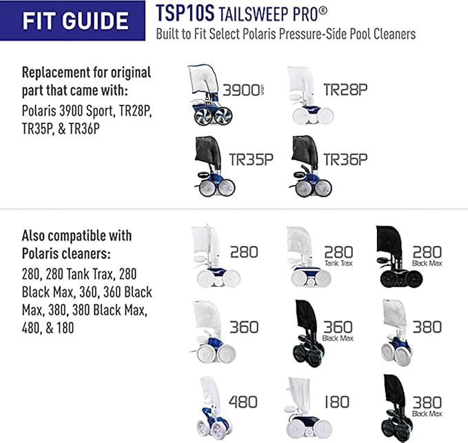 ATIE No Spray Pool Cleaner TailSweep PRO TSP10S with Hose Scrubber 9-100-3105 Compatible with Polaris 280, 3900 Sport, 380, 360, 180 Pool Cleaner Tail Sweep PRO TSP10S and CMP Flow Diffuser (1 Pack)