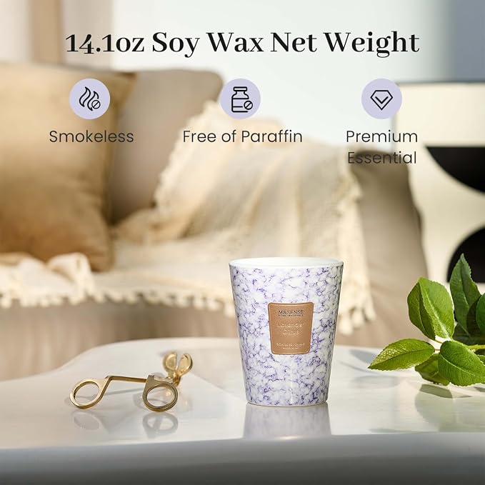 M&SENSE Lavender Citrus Scented Soy Candle, 3 Wick Highly Scented 14.1 Oz 75H, Aromatherapy Candle Gift for Women and Men