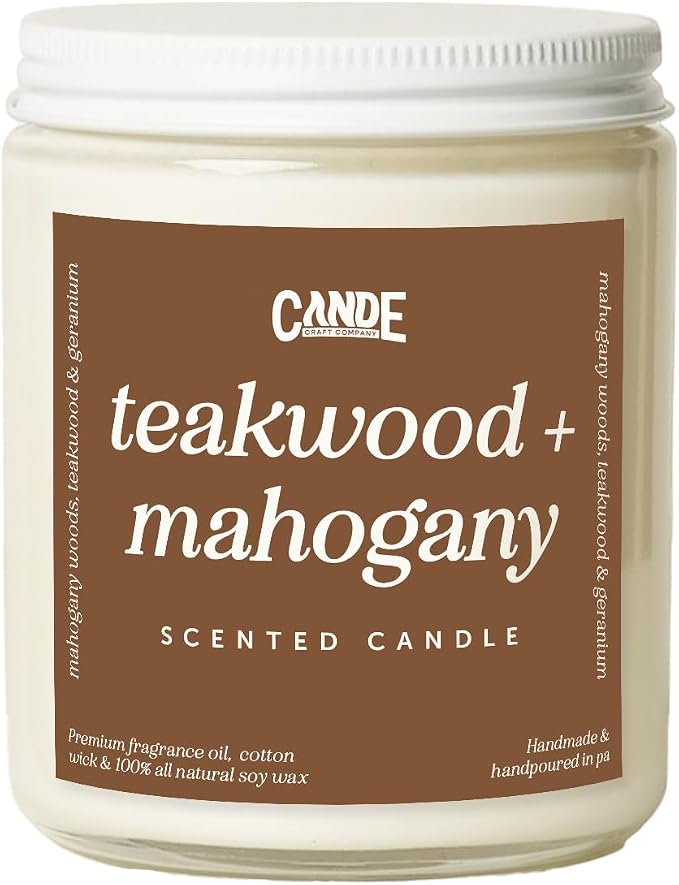 Scented Soy Wax Candle for Home, Luxury Scented Soy Jar Candle, Hand Poured in The USA, Highly Scented & Long Lasting for Home, Mom, Women, Birthday Gift (Teakwood & Mahogany)