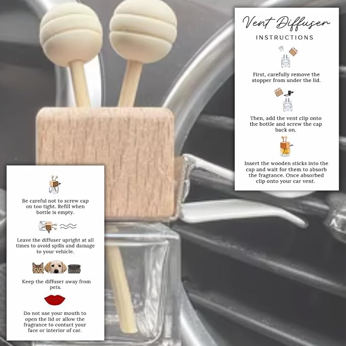 Car Vent Wood Diffuser Care Card | 50 Pack | 2x3.5 inch | Vent Clip Reed Oil Diffuser Bottles | Vent Diffuser Instructions LEES A.M.