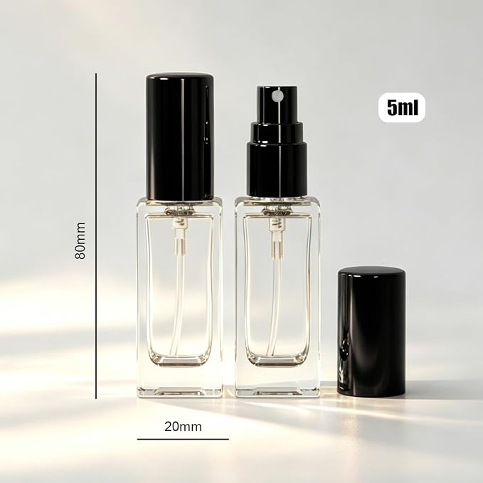 5PCS 5ml Glass Travel Refillable Perfume Bottle,Small Empty Cologne Atomizer with Dispenser Tools, Mini Pocket Spray Bottles For Toiletries and Smple Container (Black Cap 5p)