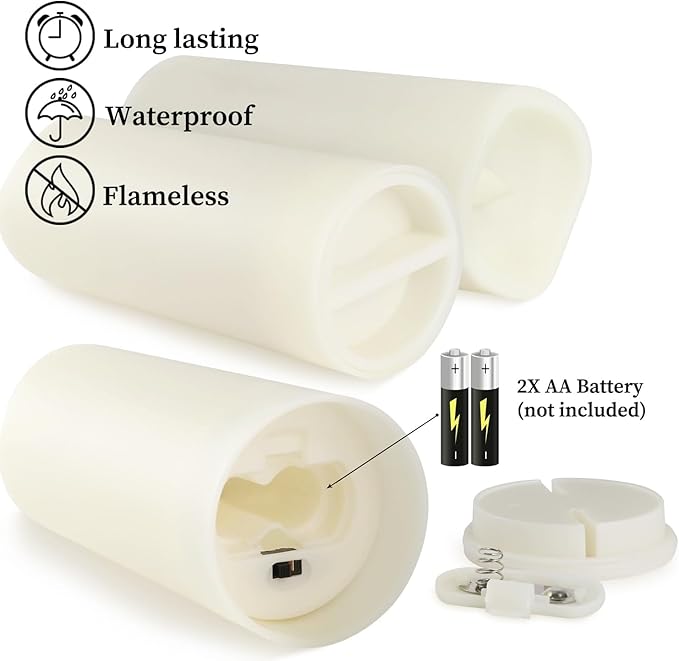 YOROXRG Set of 96 Waterproof Outdoor Flameless Candles, LED Candles with 4 Remote and Timer,(H 4" 5" 6" x D 2.2"),for Halloween Wedding Festival
