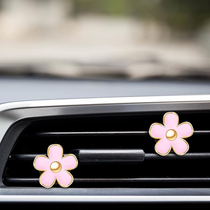 Frienda 6 Pcs Daisy Flower Air Vent Clip Accessories Air Conditioning Outlet Clip Car Air Freshener Dashboard Accessories Charm Car Inter Decor(3 cm, 3.3 cm,Pink)