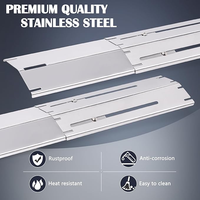 Adjustable Stainless Grill Heat Plates Shield For Nexgrill, Dyna Glo, Charbroil, Brinkmann Grill Replacement Parts, Universal Heat Tent, Burner Cover Guard, Heat Deflector, Heat Diffuser, Flame Tamer.