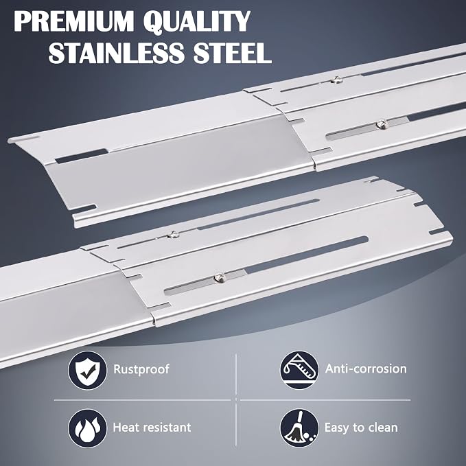 Adjustable Universal Stainless Steel Grill Heat Plates Shield, Heat Tent, Burner Cover, Heat Deflector, Heat Diffuser, Flame Tamer For Nexgrill, Dyna Glo, Charbroil, Brinkmann Grill Replacement Parts.