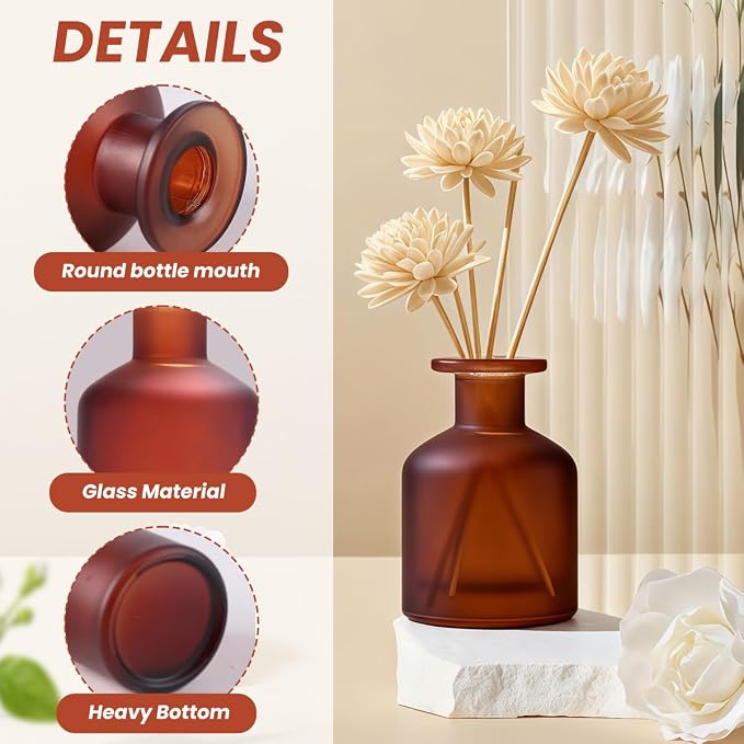 130ML/4.3OZ Amber Red Glass Diffuser Bottle Empty Refillable Aromatherapy Container Fragrance Accessories for Essential Oils & DIY Crafts
