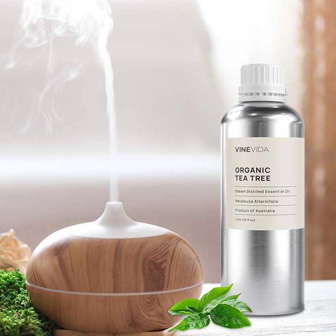 VINEVIDA Organic Tea Tree Essential Oil 32 oz - Undiluted Candle Scent DIY Scents for Candlemaking Bulk Soap Making,32GALV-OBP-ORG-TEA-32