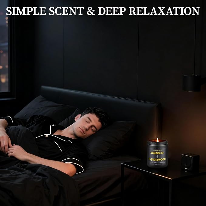 Sandalwood Candle, 7 oz Scented Candle for Men, Soy Candles for Home Scented, Masculine Jar Candle for Him, 50 Hours Burning Time Mens Candle Gift for Boyfriend, Father, Birthday Present Giving