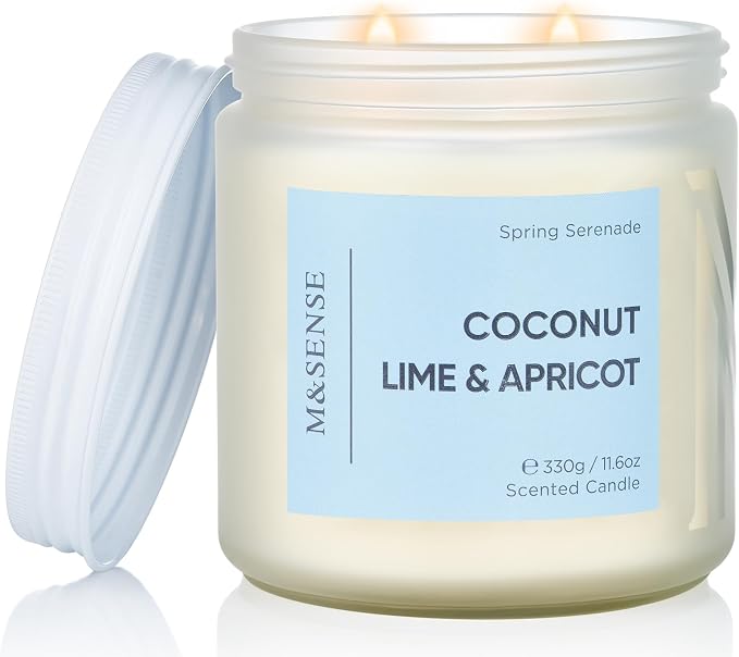 M&SENSE Coconut Scented Candle, 11.6oz Natural Organic Soy Wax, 70-Hour Long Lasting Burning, Clean Burn Non Toxic Tropical Candle for Home, Fruit Scent 2-Wick Housewarming Gift for Family Friends