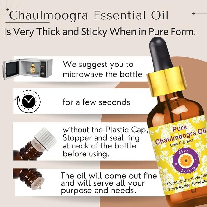 dève herbes Chaulmoogra Oil (Hydnocarpus wightiana) | Cold Pressed | Pure | Natural | Undiluted | For Diluting Essential oils | For Skin & Massage | Non-Sticky | Lightweight | Unisex | 15ml (0.50 oz)