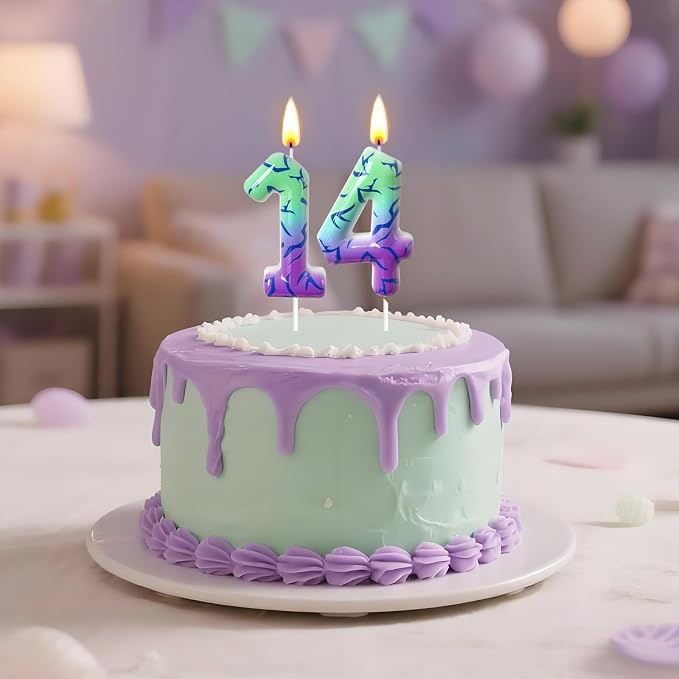 Number 4 Birthday Candle for Cake – Purple Green Gradient Number Candle with Mystic Rune Pattern, Decorative Cake Topper for Anniversary & Celebration