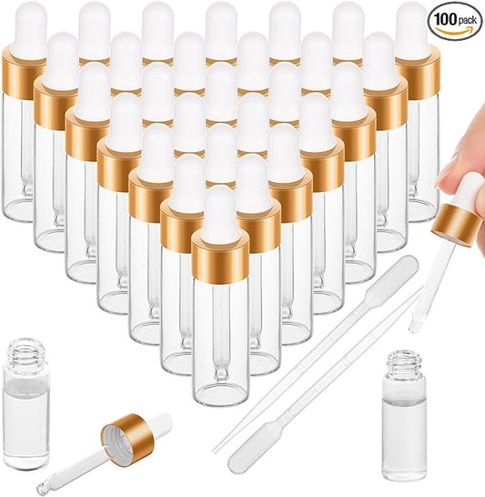 100 Pack Mini Dropper Bottle for Cuticle Oil, 5ml Small Sample Essential Oil Dropper Bottles for Travel, Clear Empty Vails for Cosmetic Perfume