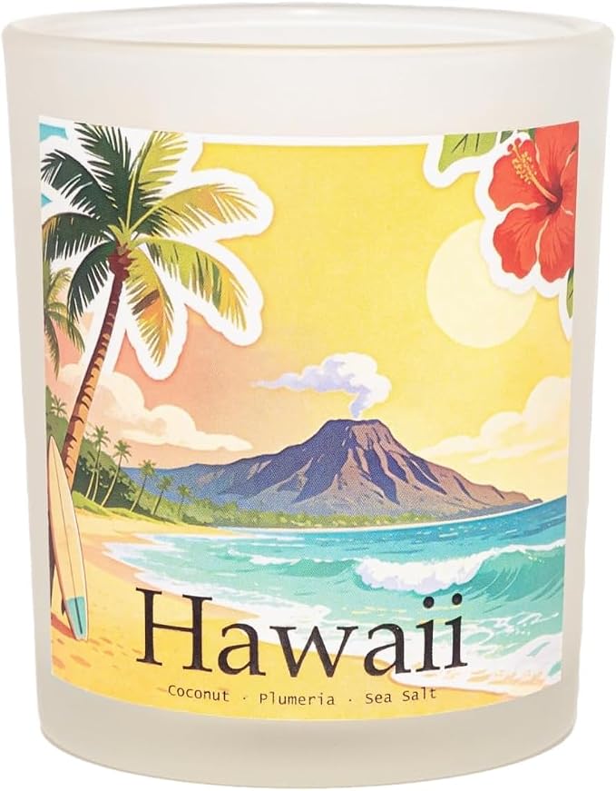 Hawaii Breeze Scented Candle, Coconut & Plumeria & Sea Salt - Hawaii Gifts, Hawaiian Gifts for Women, Hawaii Souvenirs, Tropical Souvenirs, 100% Soy Wax, 7OZ