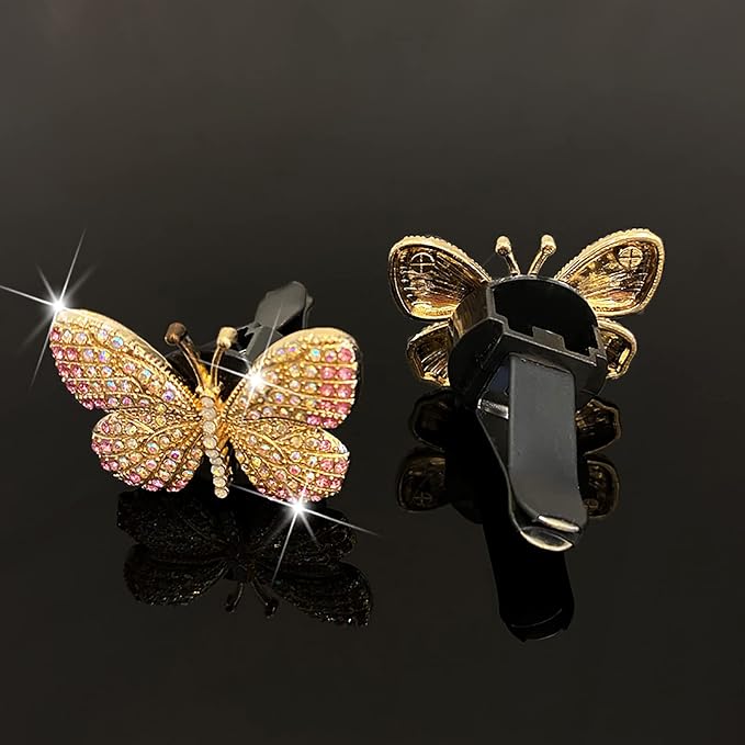 Bling Butterfly Car Air Vent Clip, Cute Rhinestone Air Freshener Clip, Glam SUV Outlet Vent Decorations, Charm Car Inter Decor Accessories for Girls Women (Pink + Blue)