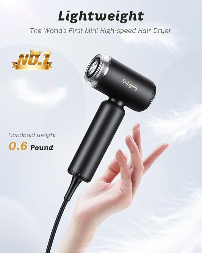 Dual Voltage Travel Hair Dryer, Mini High-Speed Blow Dryer for Fast Drying, Ionic Hairdryer with Diffuser Gift Women, Lightweight Compact Portable,Quiet,European International 100-240V,Black
