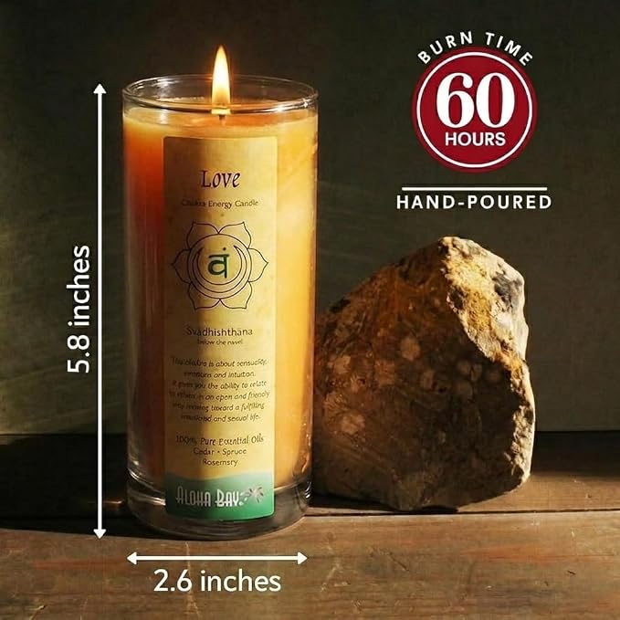 Premium Scented Candle Hand Made Chakra Energy Jar | 11 Oz Jar | Love, Svadhishtana| Yoga, Prayer & Meditation Candle | Long Burn 60 Hours | Essential Oils of Cedar, Spruce & Rosemary | Aloha Bay