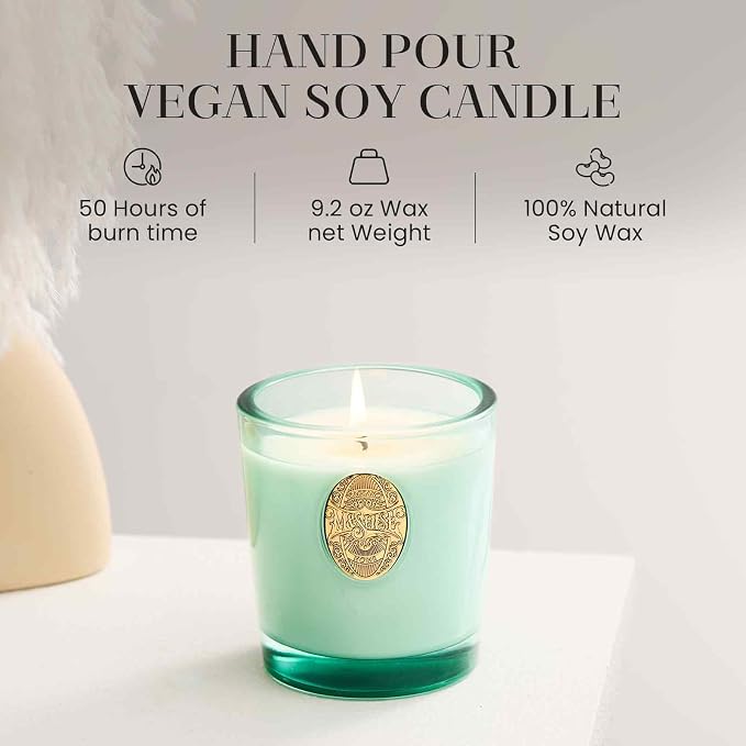 M&SENSE Eucalyptus Mint Aromatherapy Scented Candle for Relaxation |Soy Wax Candle | Calming & Stress Relief | 9.2 OZ, 50-Hour Burn Time | Natural Scent for Home, Office, Gift