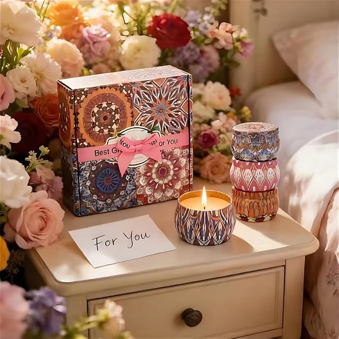 4 Pack Scented Candles Set for Women, 4.4oz Long Lasting Aromatherapy Candles for Home Relaxation Lavender, Fig, Lemon, Spring, Ideal Gift for Birthday Mother's Day Valentine's Day Thanksgiving