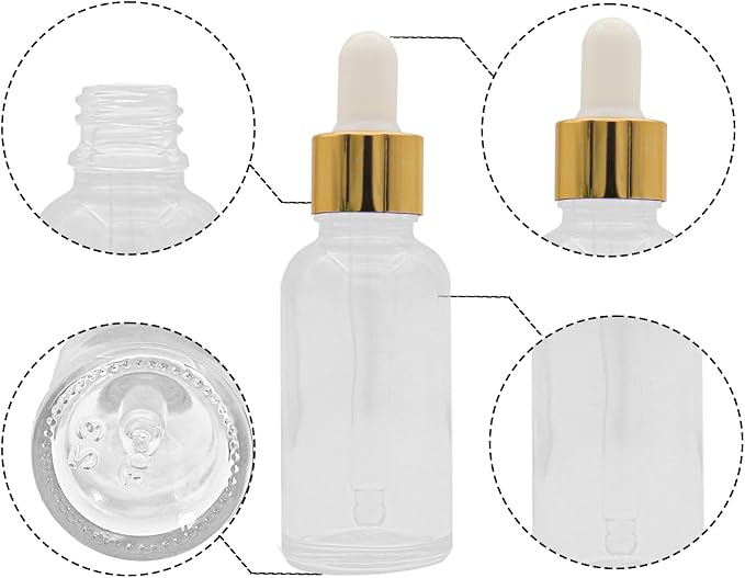 12 Pcs Glass Dropper Bottles with Eye Dropper Dispensers Lab Dropping Bottles with 2Pcs Long Pipettes 2Funnel and12 Label for Travel Cuticle Massage Essential Oils Perfume (Clear,1oz)