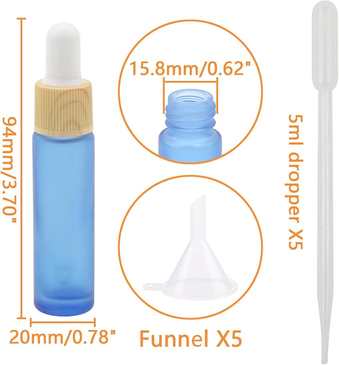 Ellbest 10ml Essential Oil Glass Dropper Bottle 10pcs Colorful Glass Bottles with Eye Dropper for Travel, Leak-Proof Refillable Mini Sample Vials with Funnels & Dropper (Matte Navy Blue)