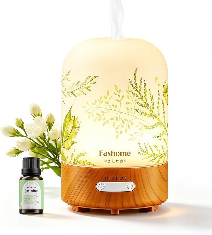 Essential Oil Diffuser, Hand Blown Glass Aromatherapy Diffuser, Ultrasonic Cool Mist Scent Aroma Humidifier, Diffuser Oil Machine Whisper Quiet with Auto Shut-Off for Home Bedroom Office(<25dB)