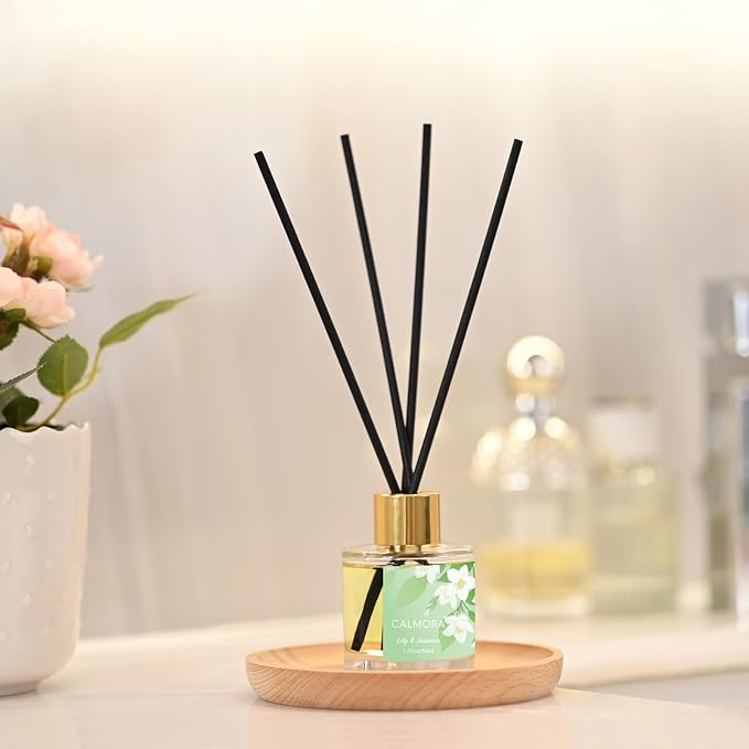 CALMORA Reed Diffuser Gift Set of 3, 50ml Home Fragrance Diffuser with 15 Reeds Sticks | Flameless Lily & Jasmine/Lavender/Fresh Linen Scented Oil for Women, Mom, Housewarming