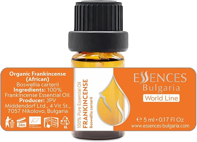 Essences Bulgaria Organic Frankincense Essential Oil 0.17 Fl Oz 5ml Boswellia Carterii - 100% Pure and Natural Undiluted Therapeutic Grade for Aromatherapy with Diffuser or Air Purifier Body Massage