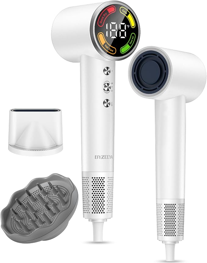 Hair Dryer, 160,000 RPM High-Speed Ionic Blow Dryer with Diffuser, Professional Hairdryer for Ultra-Fast Drying, 500 Million Negative Ions, Low Noise Compact Hair Blow Dryer for Home Travel, White