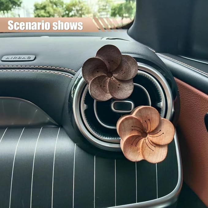 Wood Flower Essential Oil Diffuser, Car Air Vent Clip Aromatherapy Diffuser, Car Diffusers for Essential Oils, Car Diffuser Clip for Car Office Bedroom (2Pack (Dark+Light))
