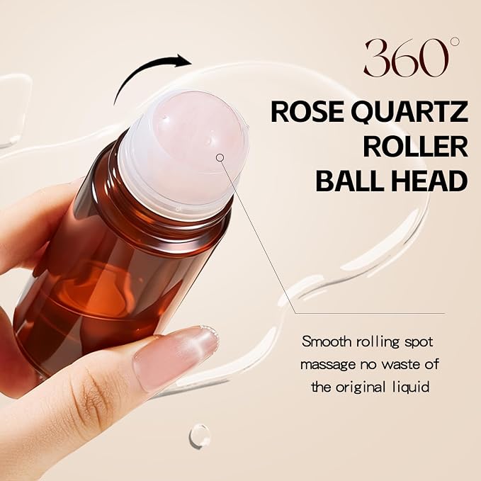 Rose Quartz Refillable Roller Ball Applicator for Essential Oils 50ml, Amber Glass Roll on Bottle, Leak-Proof Oil Roller Bottle, Ideal for Travel and Personal Care