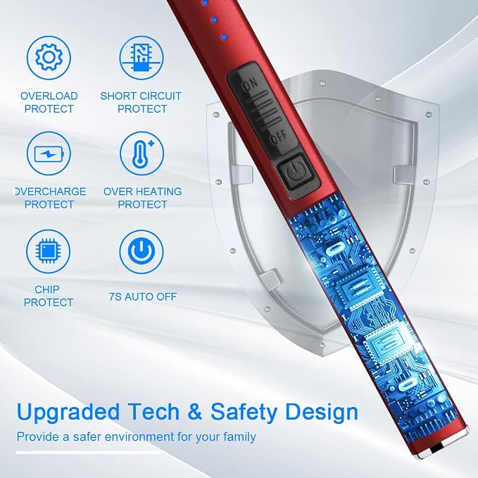 Electric Arc Windproof Lighter Flameless USB Rechargeable Lighter with Safety Lock for Candle BBQ Camping (Red)