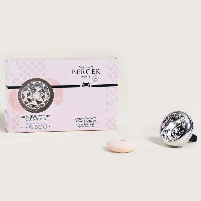 MAISON BERGER Car Diffuser Set, Joy Agave Garden | Lemon Agave Honeysuckle Notes, Refillable Vent Clip, 4-Week Passive Diffusion