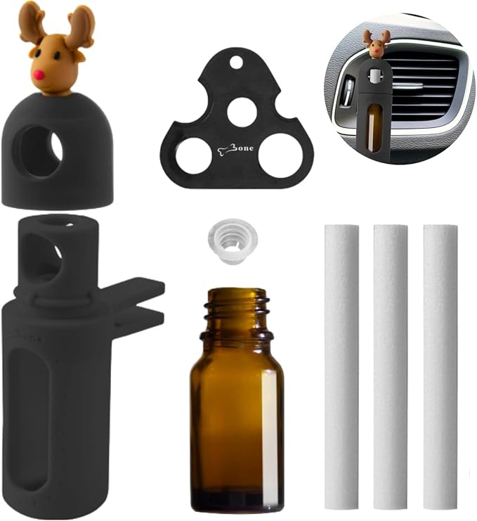 BONE Car Diffuser Clip 2, Essential Oil Diffuser with Vent Clip, Washable Silicone Air Freshener for Car Fragrance, Cute Character Aromatherapy Accessory for Auto Perfume & Decoration (Mr. Deer)