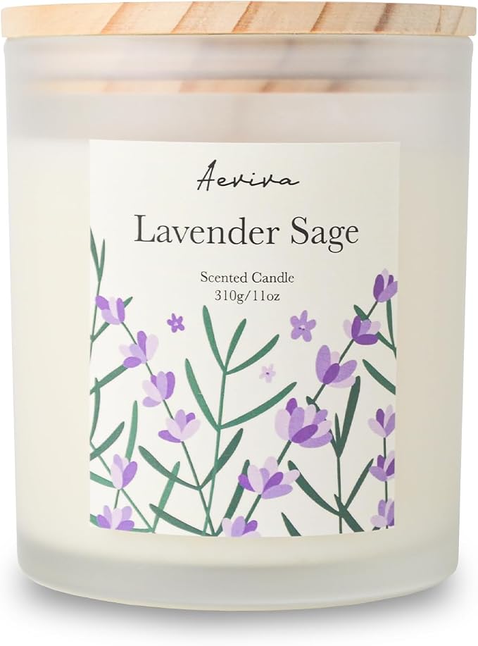 Lavender Sage Scented Candle, 11oz 60 Hour Burn, Natural Soy Wax with Thick Cotton Wick, Highly Scented Aromatherapy Candle for Stress Relief & Meditation, Gifts for Women & Men
