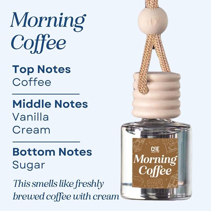 C&E Craft Co Hanging Car Air Freshener Diffuser 2 Pack, Long Lasting Fragrance Oil Car Freshener, Glass Bottle Auto Air Freshener, Made in USA (Morning Coffee)