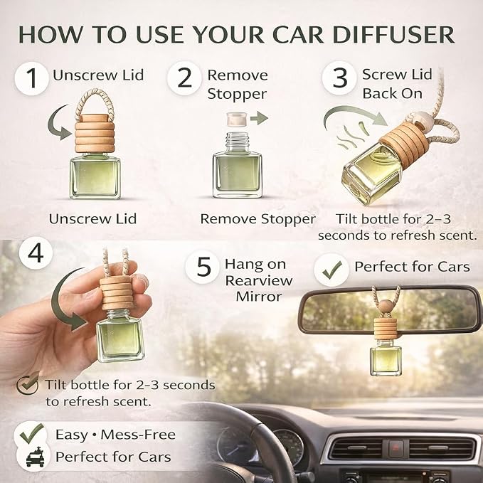 Car Diffuser Oil Refill 1 oz – Essential Oil Car Air Freshener Refill for Hanging Car Diffuser, Long Lasting Fragrance Oil, Phthalate Free, Multiple Scents. |Mahogany Coconut