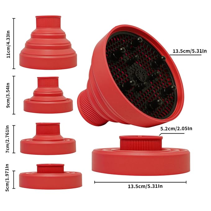 Universal Collapsible Hair Dryer Diffuser Attachment-Foldable Portable Travel and Easy Storage Hair Diffuser Fit Most Hair Dryers with Nozzle Diameter D-1.575Inch to 1.968 Inch (4-5cm)- Red