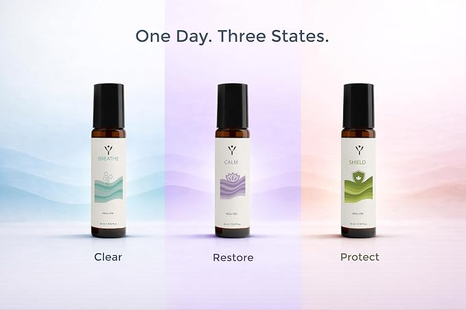 Essential Oil Roll-On Gift Sets, 100% Pure Therapeutic Grade Aromatherapy Blends, 10ml Each, 3-Piece Collection (Wellness Trio - Shield | Breathe | Calm (3 pc Set))