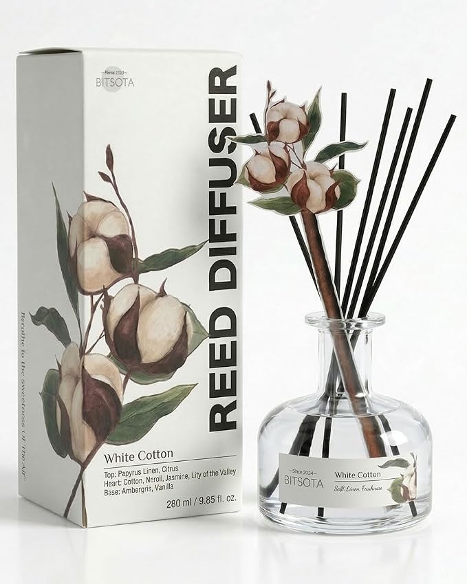 Reed Diffuser Set for Bathroom & Home, Long Lasting Essential Oil Aroma, Glass Bottle Home Fragrance with Sticks, Ideal Gift for Woman