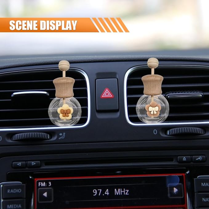 2PCS Car Diffuser Bottle with Vent Clip, Refillable Empty Glass Bottles for Essential Oil, Cute Bow Car Air Outlet Trim Clips, Auto Interior Decoration Accessory for Cars Bedroom Office (Bow)
