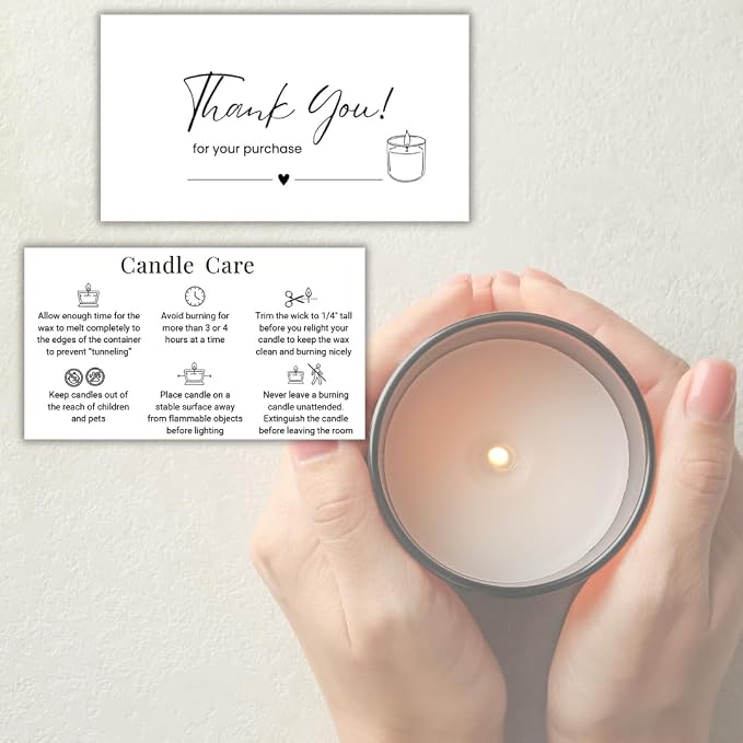Handmade Candle Care Instruction Card, Candle Care Instruction Card, 3.5 x 2 in Business Card Size 50 Pack for Handmade Candle Makers