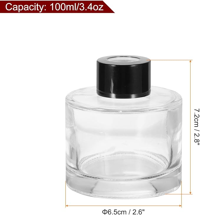 HARFINGTON 100ml/3.4oz Empty Glass Diffuser Bottle 2.8" x 2.6" Refillable Fragrance Accessories Aromatherapy Jar Container for Replacement Reed Diffuser DIY Home Bathroom Transparent