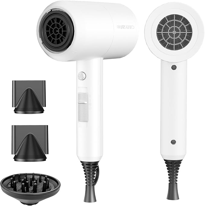 SHRATE Ionic Hair Dryer with Diffuser | Professional Blow Dryer for Curly, Frizzy & All Hair Types | Low Noise & Gentle for Sensitive Hair | Compact & Portable Design for Home, Travel, Women & Men